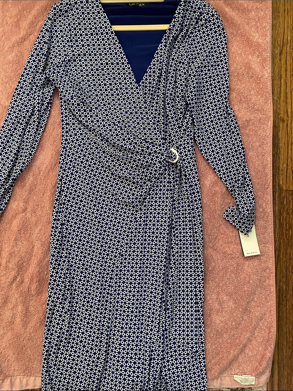 Lauren Ralph Lauren Navy and White Long Sleeve Wrap Dress